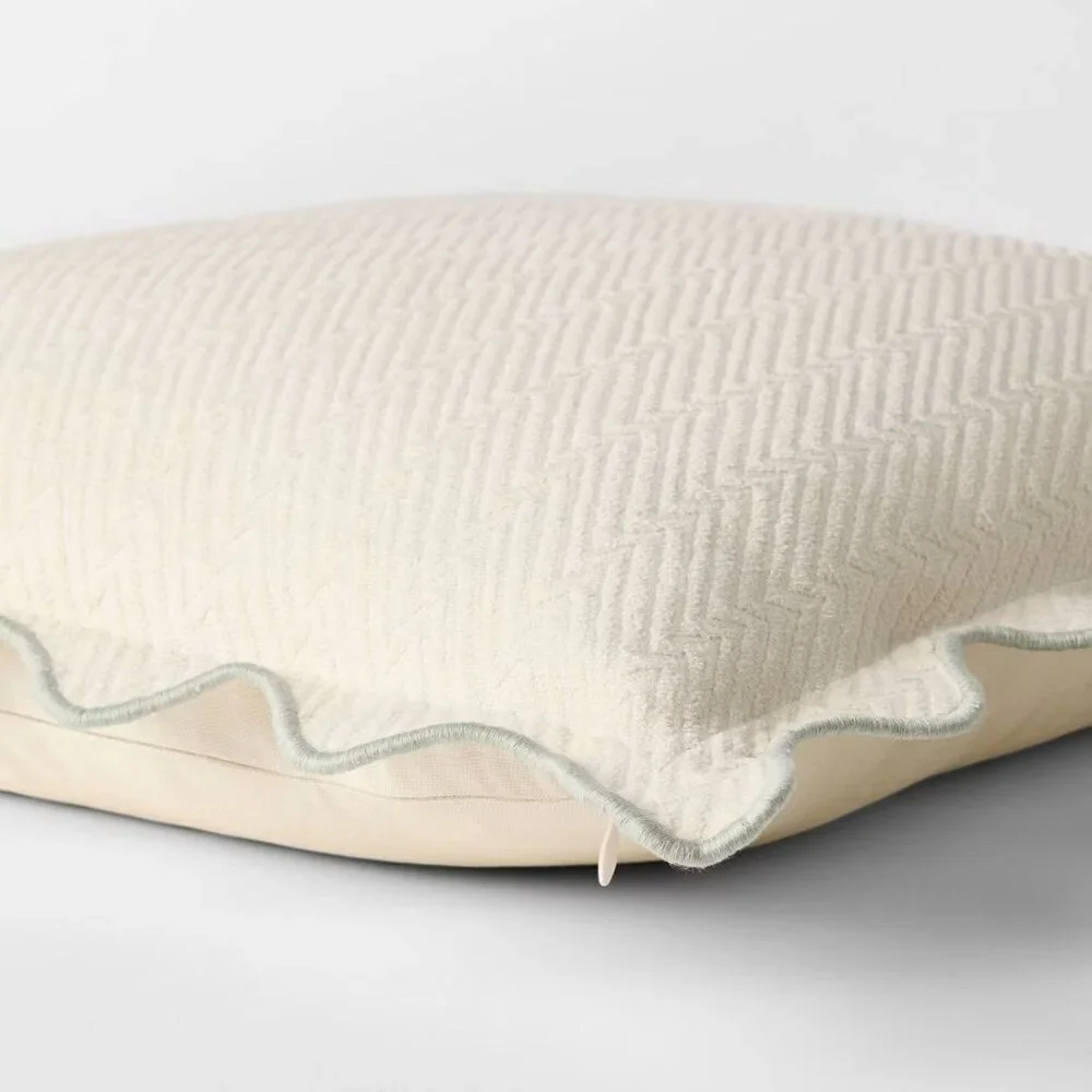 Square Herringbone with Scalloped Edge Pillow Green - Threshold Studio McGee